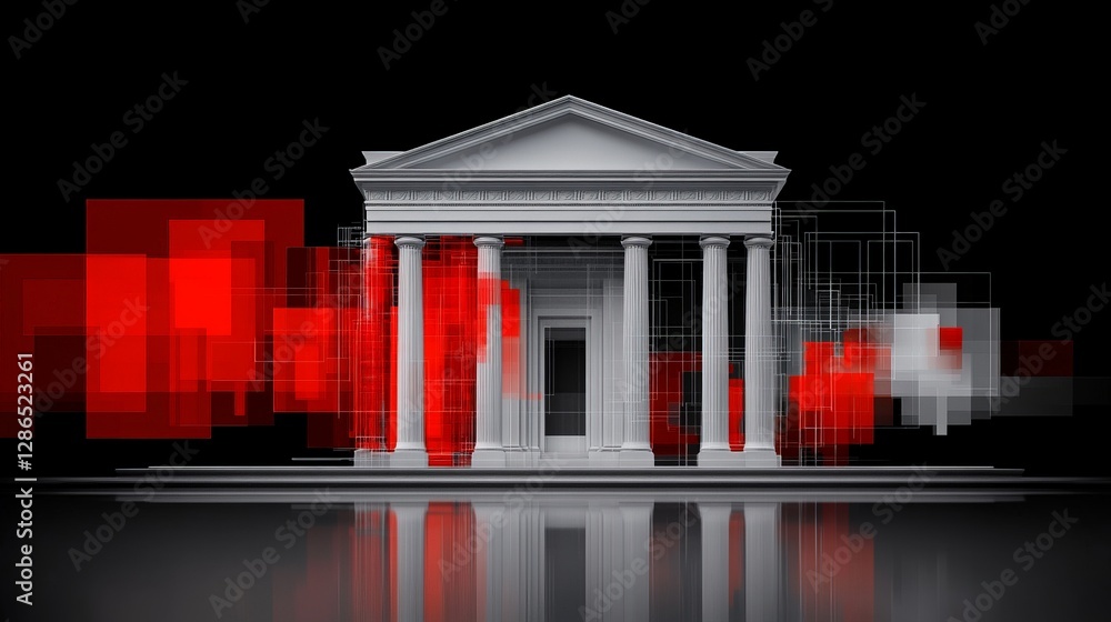 Poster modern architectural design with abstract red 3d shapes overlay