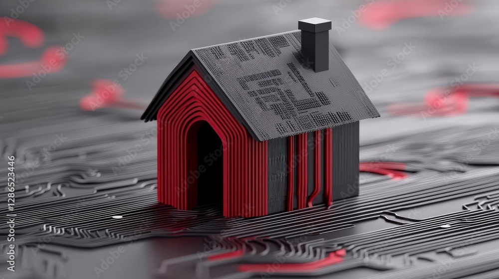 Aufkleber modern house design with circuit patterns in red and black colors