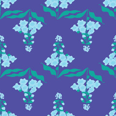 Vector Seamless pattern with wild baby blue flowers. Blue Bells Repeat Pattern