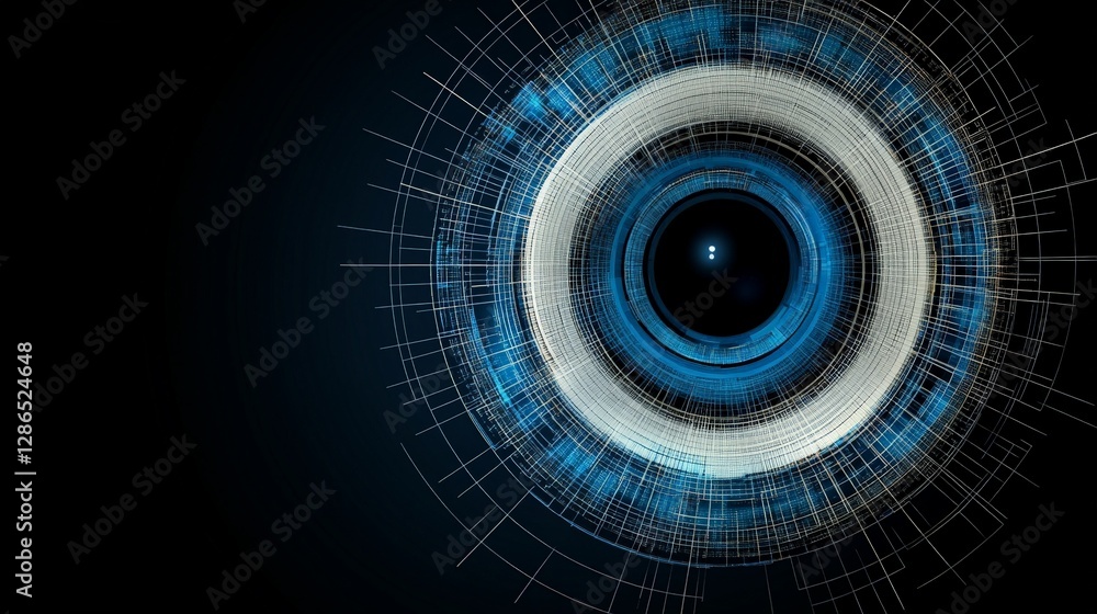 Poster abstract circular design with blue and black color scheme