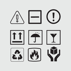 Common packaging & warning symbols icon silhouette vector style with white background Art & Illustration