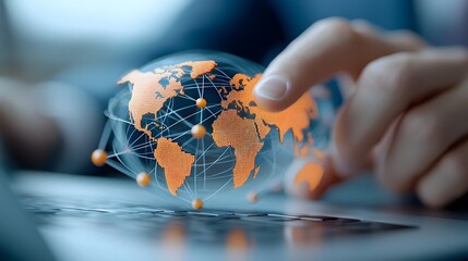 Dynamic Visualization of Global Marketing Network and AI Driven Customer Engagement Futuristic Holographic World Map Showcasing Digital Trends and International Connectivity