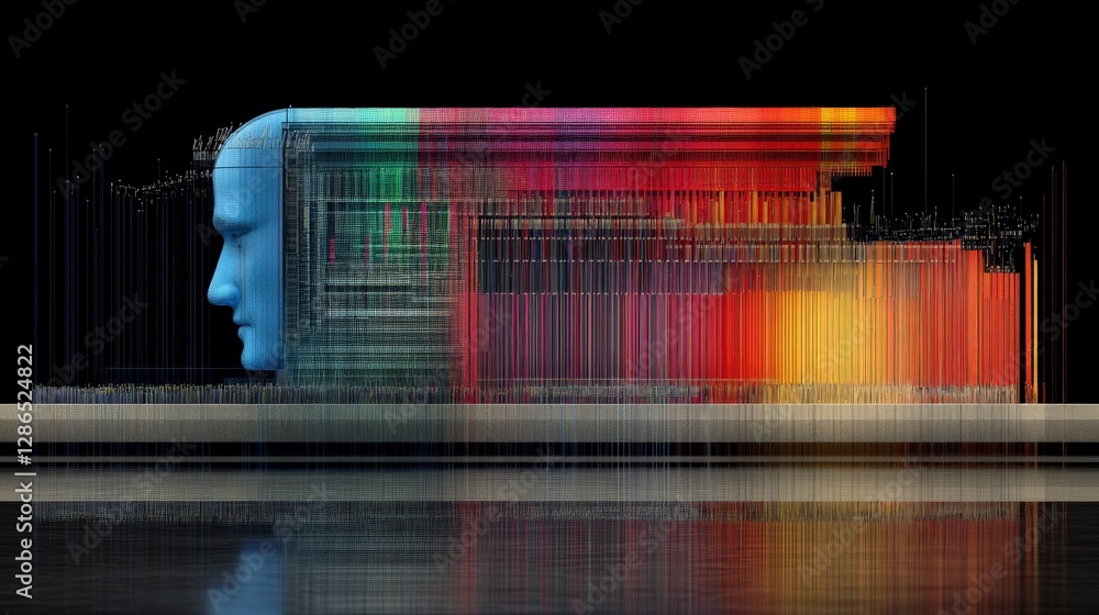 Poster abstract head silhouette with colorful data visualizations and patterns