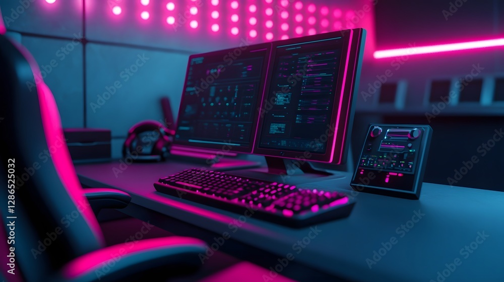 Poster futuristic digital workstation with ai-powered monitoring system