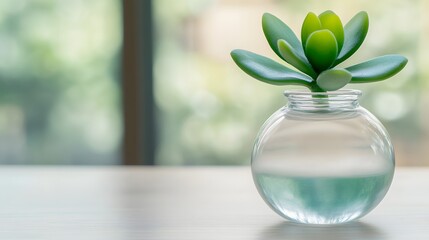 Glass Vase with Water and Succulent Plant on a Light Table by a Window in a Modern Interior