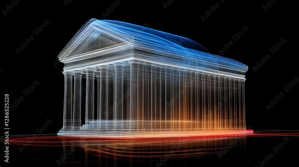 Poster digital light art of a classical building in neon style design