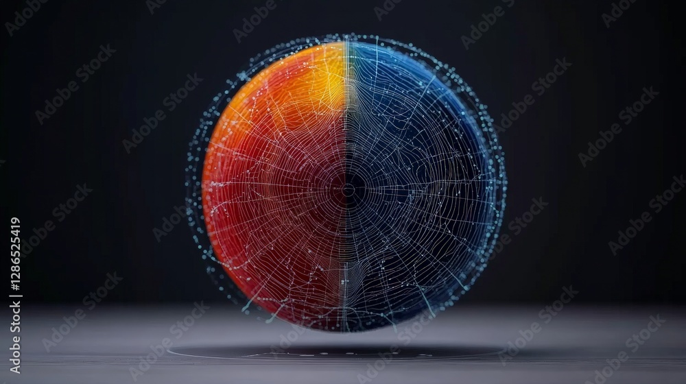 Poster abstract 3d sphere with bright colors and intricate network design