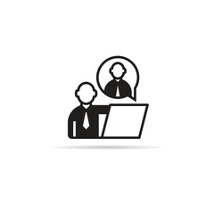 office worker meeting on laptop icon with shadow on white background