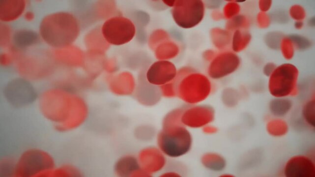 A highly detailed 3D-rendered visualization of red blood cells suspended in plasma, representing medical science, circulation, and hematology research.  
