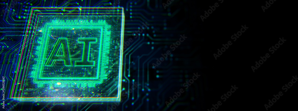 Aufkleber futuristic ai chip with neon green circuit design. 3d rendering