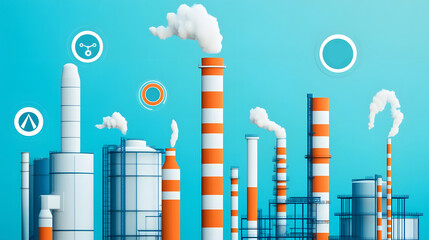 Obraz premium Air Monitoring Infographic with Pollution Icons and Industrial Factory Emissions