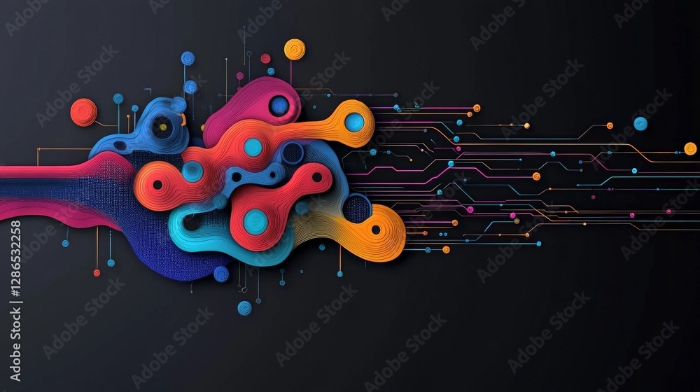 Aufkleber abstract colorful shapes with circuits on dark background