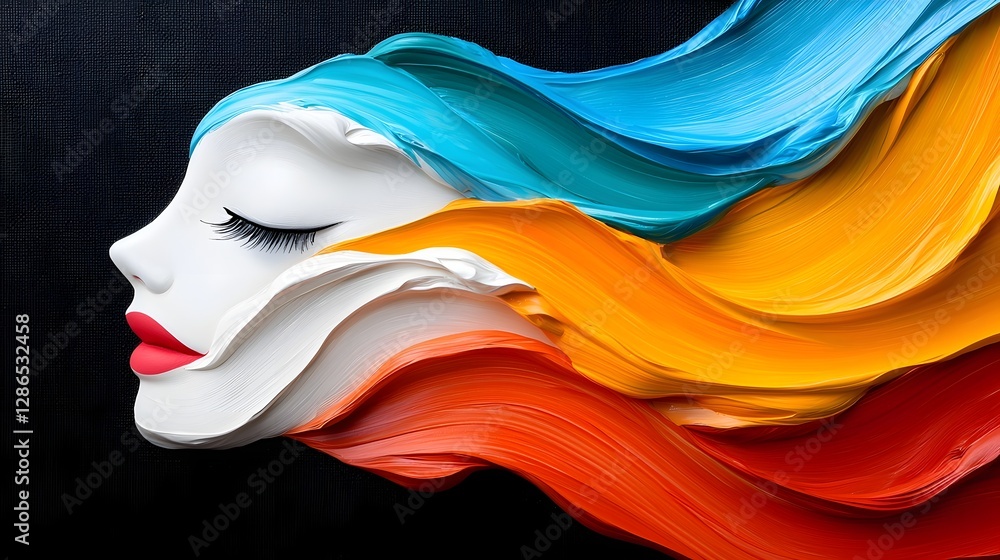 Poster vibrant abstract oil painting with dynamic multicolored brushstrokes and expressive textured canvas 