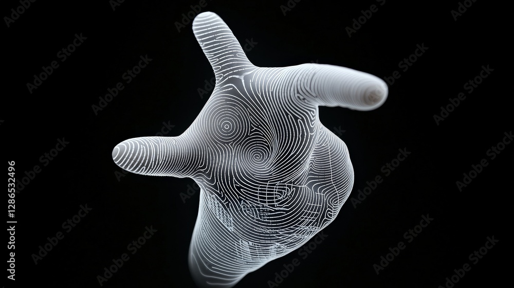 Poster futuristic hand gesture with abstract lines on dark background