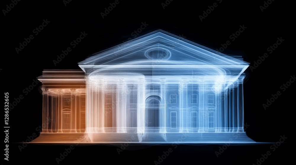 Poster modern architectural structure in illuminating neon light effect
