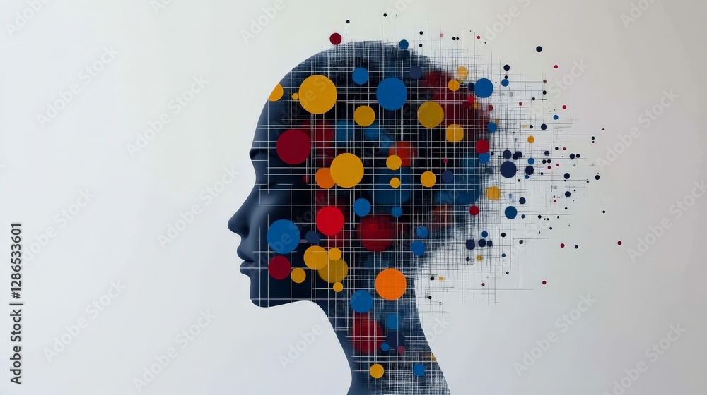 Poster abstract profile silhouette with colorful geometric shapes and patterns