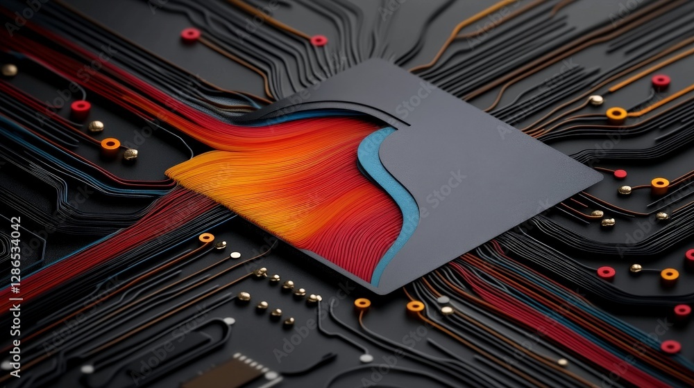Poster abstract digital network design with colorful flowing lines
