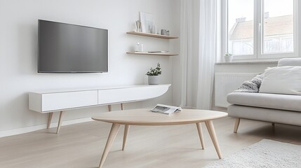 Modern Minimalist Living Room Interior Design with White Furniture and Cozy Atmosphere