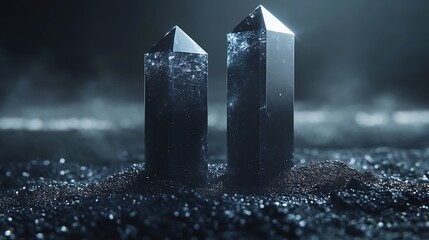 Mysterious dark crystals gleam subtly in soft blue light. AI Generated
