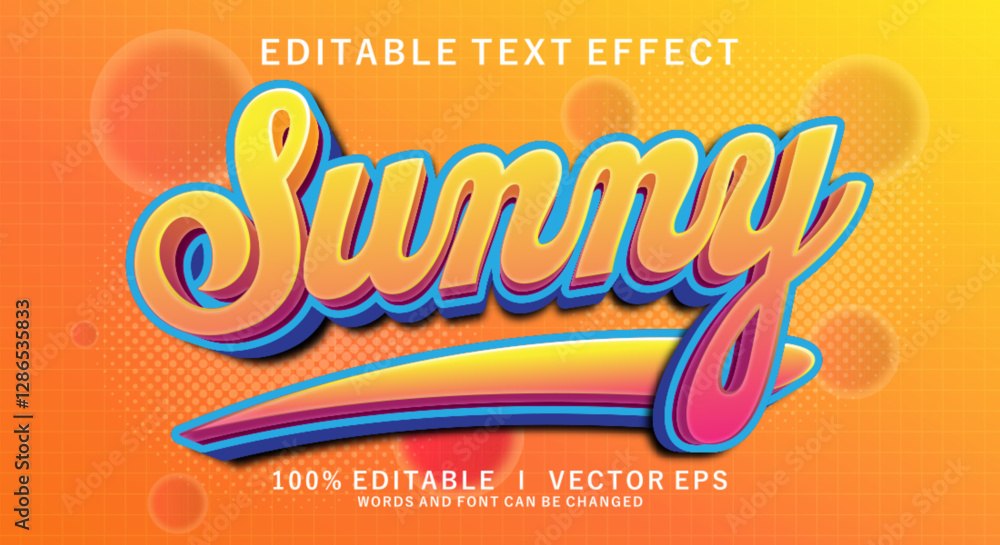 Aufkleber sunny 3d vector text effect with modern style design