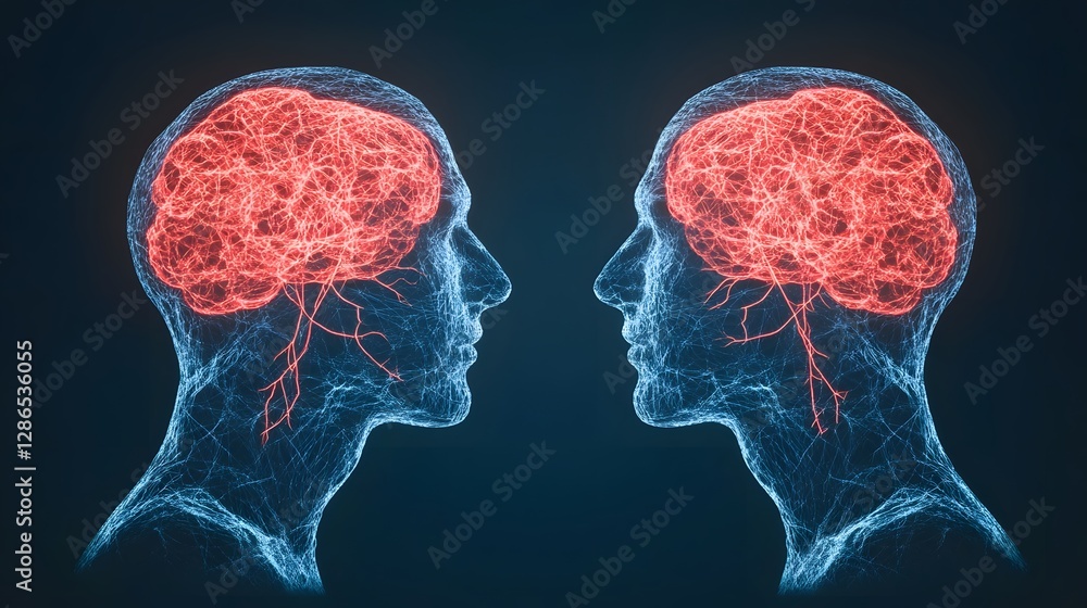 Poster neural connections forming between two minds in digital environment