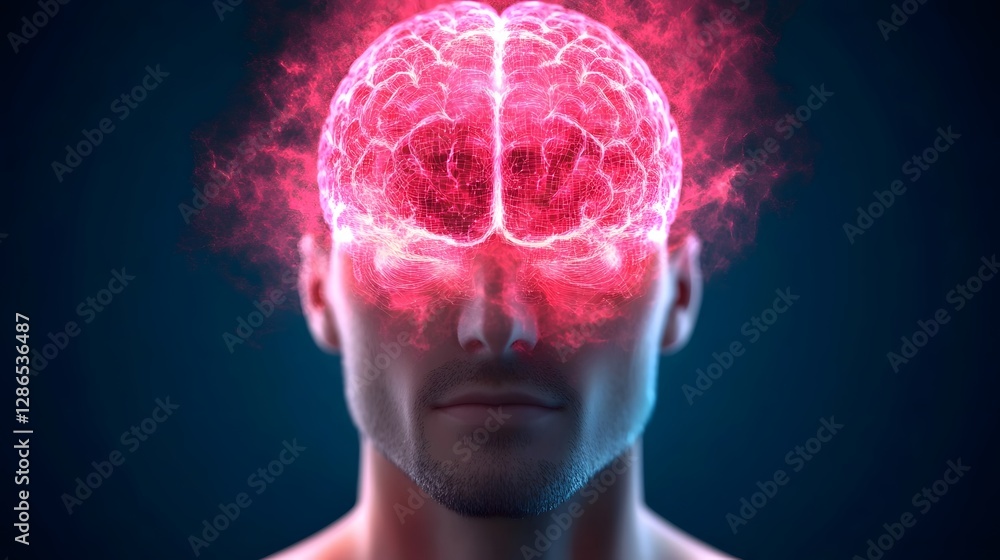 Poster glowing digital brain activity representing mind synchronization concept