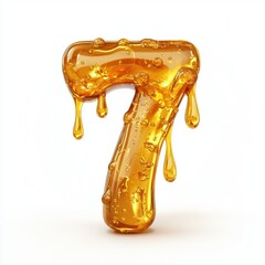 Obraz premium Number 7 made of dripping honey with golden translucent texture and realistic thick flowing effect isolated on a clean white background