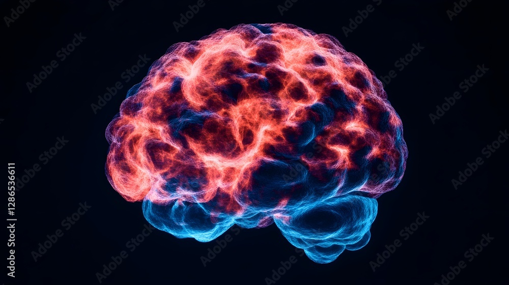 Poster cybernetic brain concept with glowing neural synapses