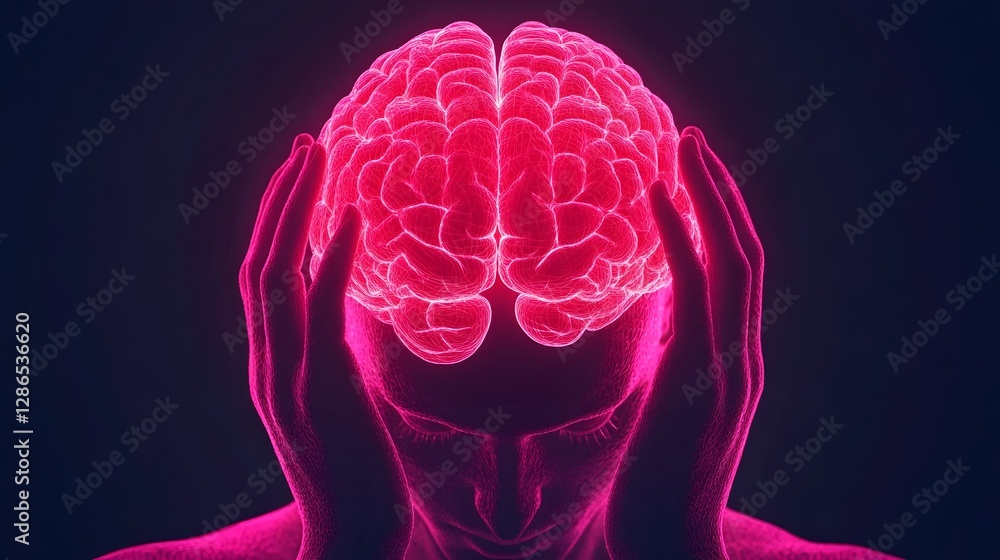 Poster glowing digital brain activity representing mind synchronization and neurotechnology innovation
