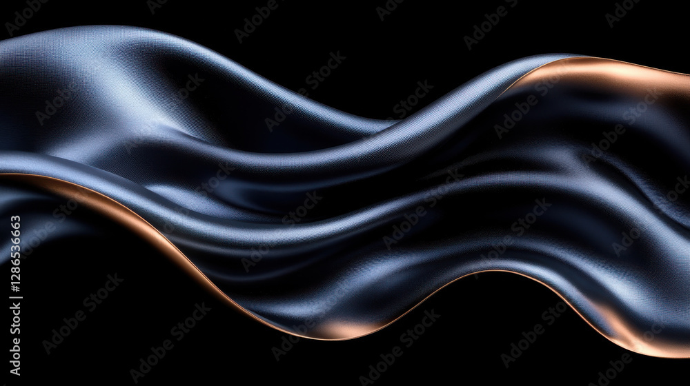 Poster sleek black fabric with smooth wave and hint of copper sheen, creating elegant visual flow