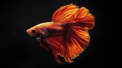 Obraz premium Fiery Orange Betta Fish Elegant Tail Aquarium Underwater Tropical Fish