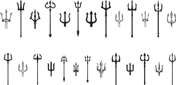 Trident Silhouette Set on White Background. Vector