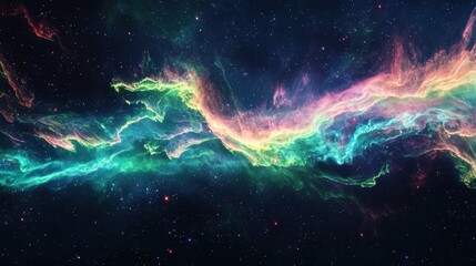 Obraz premium A breathtaking celestial aurora stretches across a nebula, shifting in waves of neon light