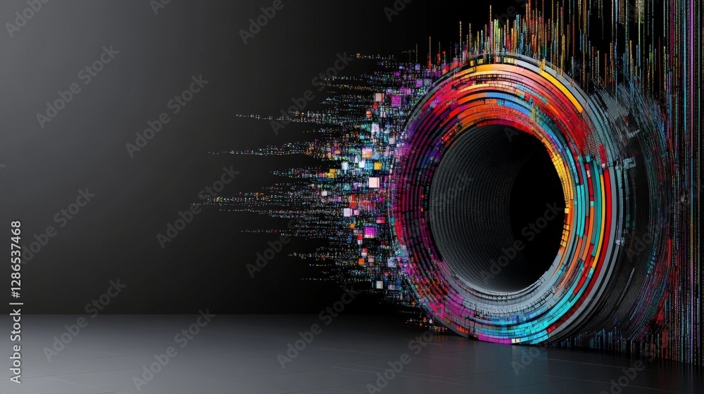Poster abstract colorful digital artwork with circular motion and depth