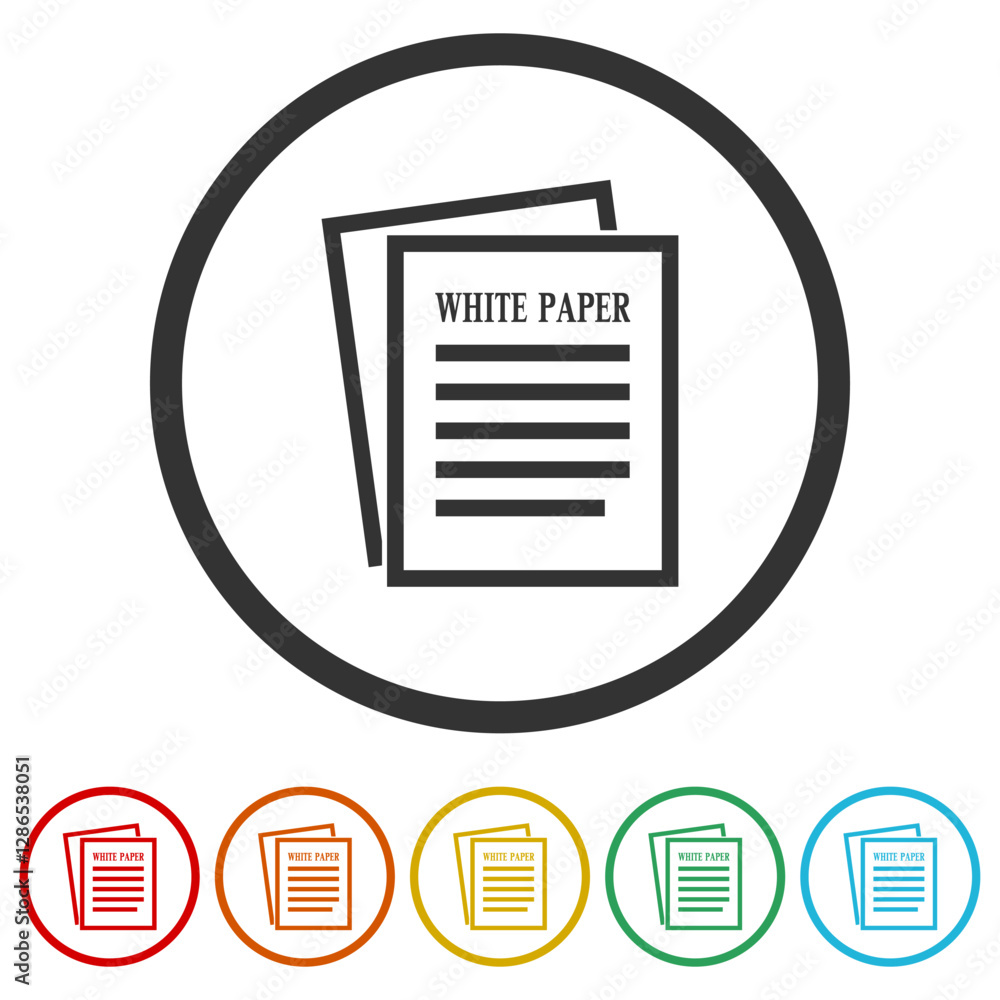 Aufkleber white paper document icon. set icons in color circle buttons