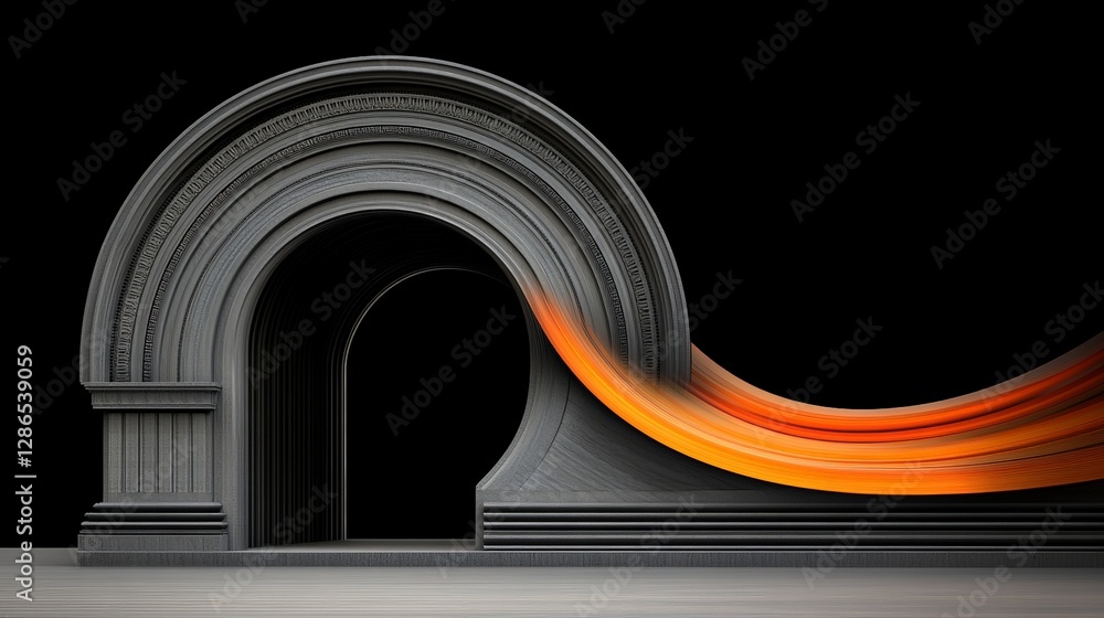 Poster abstract architectural design with flowing orange wave effect