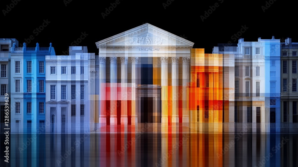 Poster abstract colorful building reflection with modern urban design elements