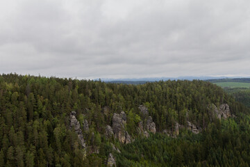 A breathtaking aerial view from the top of Adršpašské skály park, revealing the sprawling...