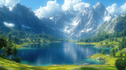 Fototapeta premium Alpine Lake Scenic View (1)