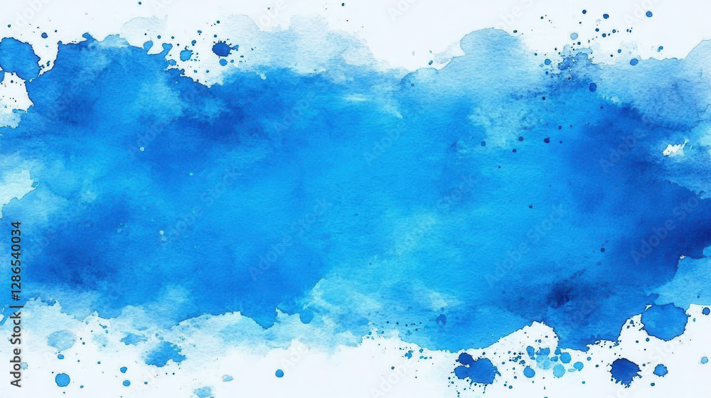 Poster vibrant blue watercolor splash with random white splatters, creating dynamic and artistic background