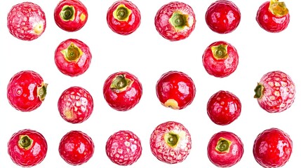 Arrangement of Fresh Red Berries with Textured Surface on White Background