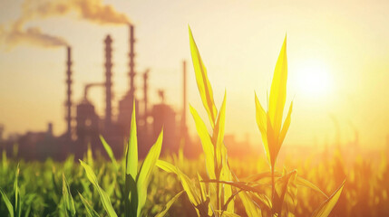Industrial pollution affecting plant growth under sunlight