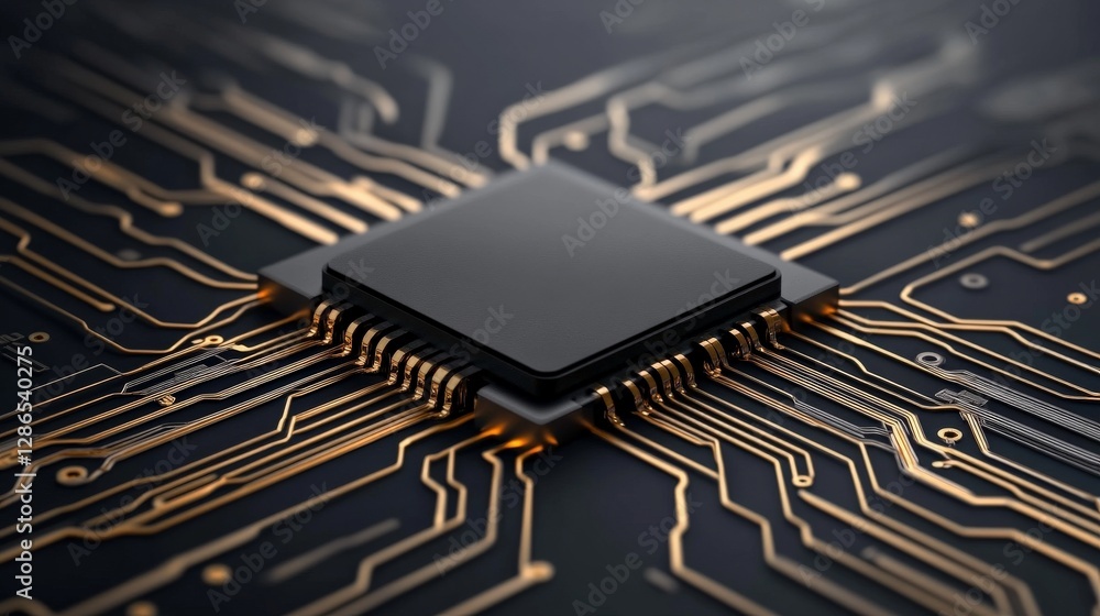 Poster detailed close-up of a microchip and circuit board design