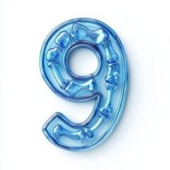 Number 9 made of glowing blue X-ray scan effect with visible bone structure isolated on a clean white background