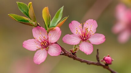 Obraz premium Delicate pink cherry blossoms in close-up view