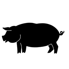 Pig silhouette. Hog, swine profile. Black domestic farm animal icon. Boar shadow, side view. Pork, meat, bacon, butchery symbol. Flat vector hand drawn illustration.
