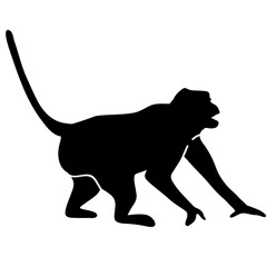Monkey silhouette, black shape. Ape shadow profile. Primate walking. African jungle animal, chinese zodiac symbol, side view. Flat vector hand drawn illustration.