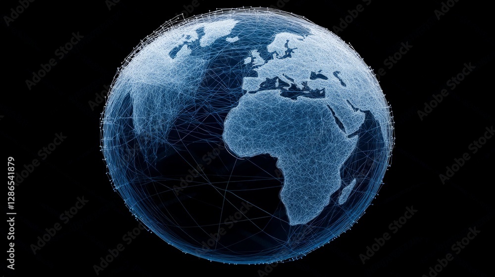 Poster digital globe illustration with network connections and data lines