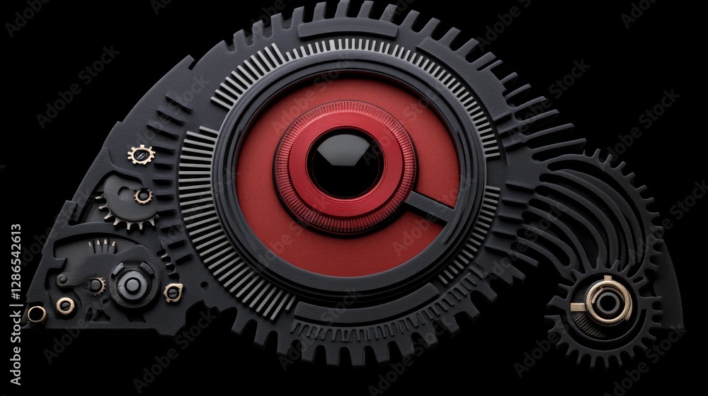 Poster intricate mechanical design with gears and circular elements