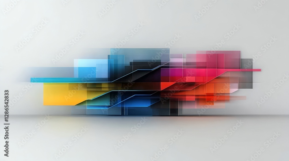 Poster abstract colorful geometric shapes floating on a neutral background